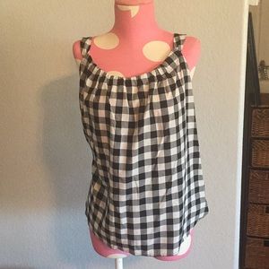 Loft White and Black Checkered Blouse